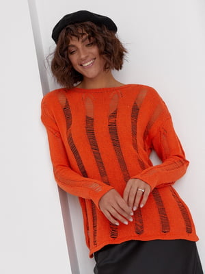 В'язаний светр з рваним декором помаранчевий | 6806486