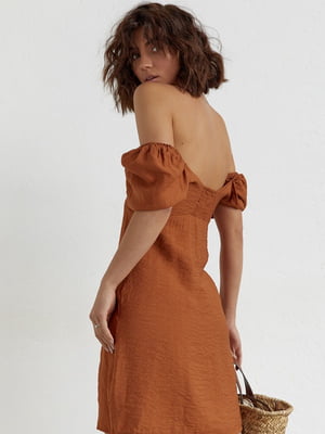 Сукня міні з рукавами-ліхтариками світло-коричнева | 6806667