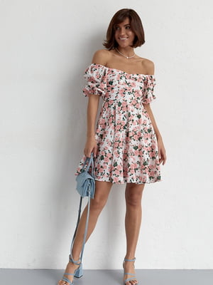 Літня сукня міні з драпіруванням спереду рожева | 6806693
