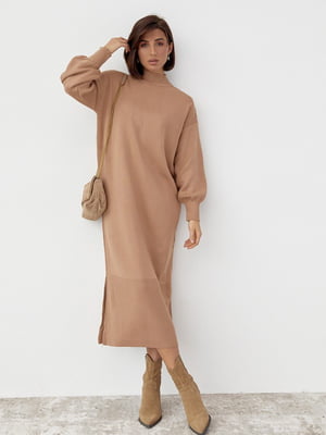 Довга сукня oversize з розрізами коричнева | 6806733