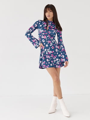 Сукня міні розширеного силуету з квітковим принтом | 6806745