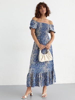 Літня сукня максі з еластичним верхом синя | 6806749
