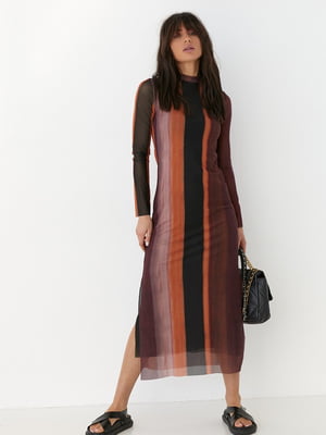 Сукня із сітки прямого фасону з розпірками коричнева | 6806778
