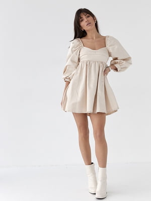Атласна сукня-міні з пишною спідницею та з відкритою спиною кремова | 6806811
