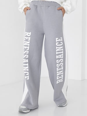 Світло-сірі трикотажні штани з начосом та написом Renes Saince | 6806962