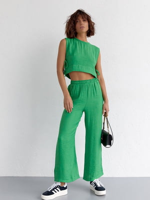 Літній зелений костюм: штани та топ із зав'язками | 6807064