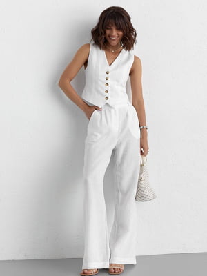 Брючний білий костюм: жилет та штани-палаццо | 6807130