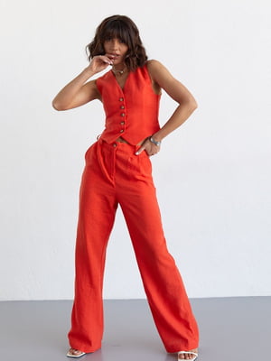 Брючний помаранчевий костюм: жилет та штани-палаццо | 6807208