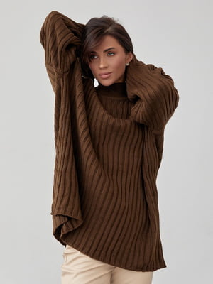 Темно-коричневий трикотажний светр oversize в рубчик | 6807222