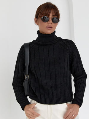 Чорний трикотажний светр з рукавами-регланами | 6807223