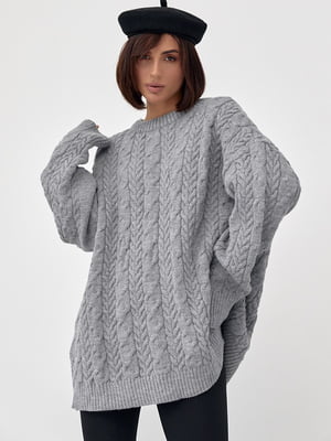 В'язаний сірий светр оверсайз з візерунками з кісок | 6807224