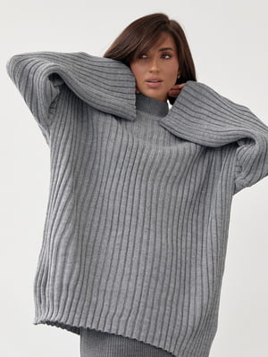 Сірий трикотажний светр oversize в рубчик | 6807231