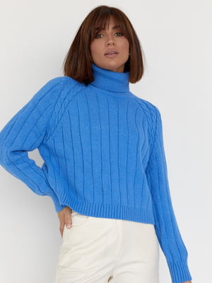Синій трикотажний светр з рукавами-регланами | 6807296