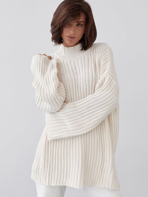 Трикотажний светр oversize кремового кольору в рубчик | 6807303