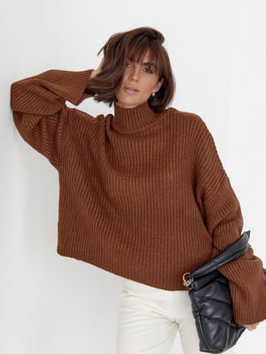 Однотонний коричневий светр oversize фасону | 6807306