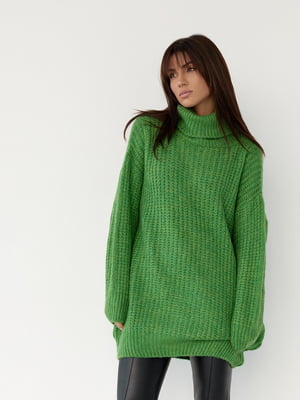 Зелений светр фактурної в'язки з ворсистої пряжі | 6807315