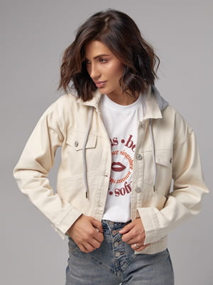 кольор джинсова куртка з капюшоном молочна | 6807520
