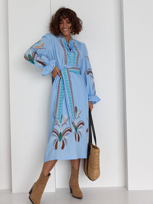 Сукня - вишиванка з перфорацією в етнічному стилі блакитна | 6807589