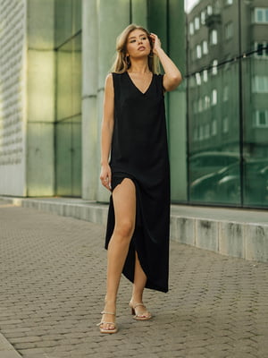 Чорна асиметрична шовкова сукня | 6807744