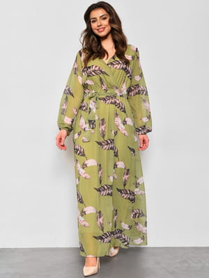 Сукня шифонова зеленого кольору з квітковим принтом | 6808996