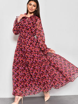Сукня шифонова червоного кольору з квітковим принтом | 6808997