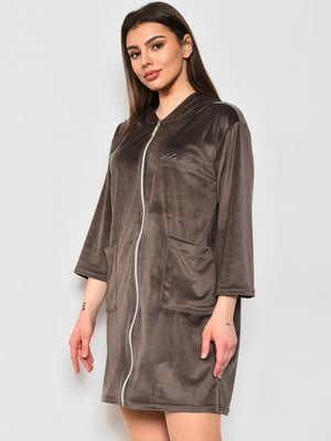 Велюровий коричневий халат на блискавці | 6809031