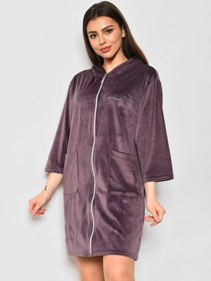 Велюровий халат темно-бузкового кольору на блискавці | 6809032