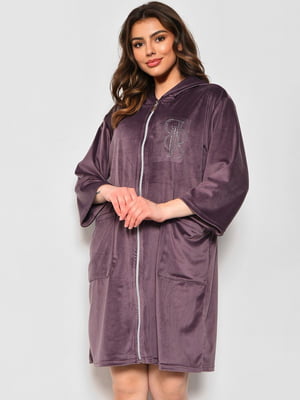 Велюровий халат темно-бузкового кольору на блискавці | 6809033