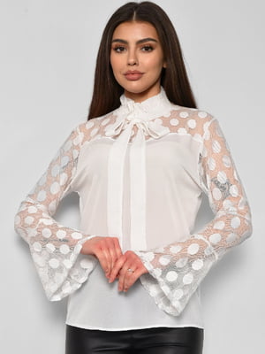 Біла блуза з розкльошеним рукавом | 6809068