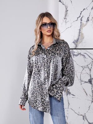 Сіра леопардова сорочка з шовку | 6809903
