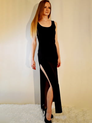Довга чорна сукня із розрізами з боків | 6810036