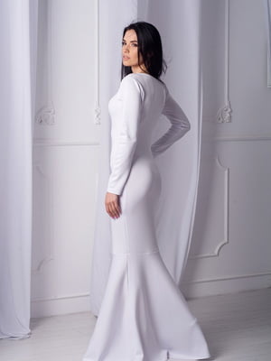 Біла сукня-рибка в підлогу з довгими рукавами | 6810125