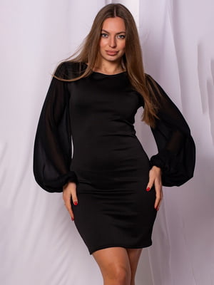 Чорна коротка сукня з широкими рукавами із шифону | 6810144
