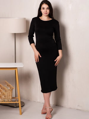 Чорна трикотажна сукня-футляр з рукавами три чверті | 6810150