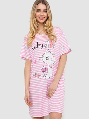 Розовая ночная рубашка в полоску с рисунком | 6810536