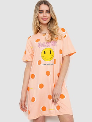 Ночная рубашка персикового цвета в принт | 6810543