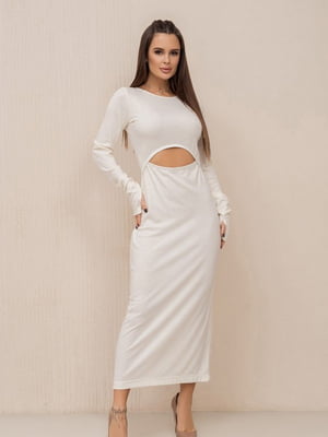 Молочна фактурна сукня з вирізом | 6810578