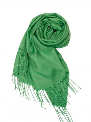 Зелений однотонний шарф-палантин із бахромою | 6810585