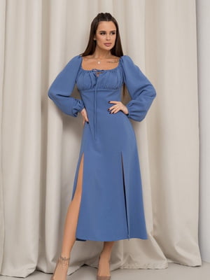 Блакитна приталена сукня з розрізами | 6810648