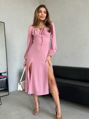 Рожева приталена сукня з розрізами | 6810651