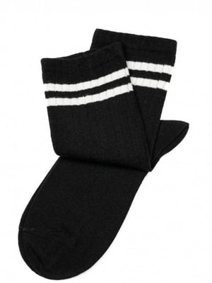 Чорні високі шкарпетки зі смужками на манжетах | 6810678