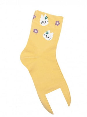 Гірчичні шкарпетки з квіточками та зайчиками | 6810684