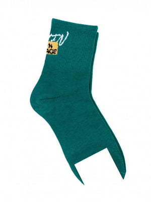 Бавовняні зелені шкарпетки з написом | 6810691