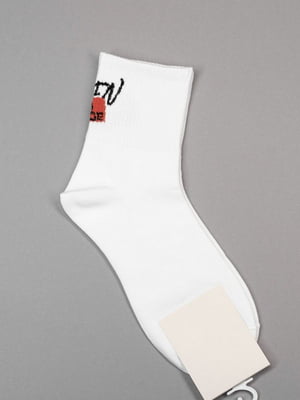 Бавовняні білі шкарпетки з написом | 6810695