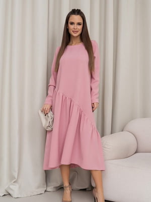 Рожева сукня з асиметричним воланом | 6810715