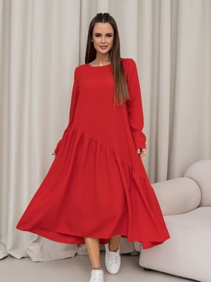 Червона сукня з асиметричним воланом | 6810732