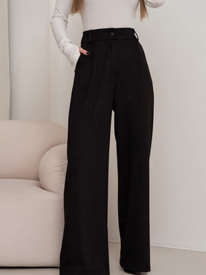Чорні широкі штани палаццо з еко-замші | 6810755