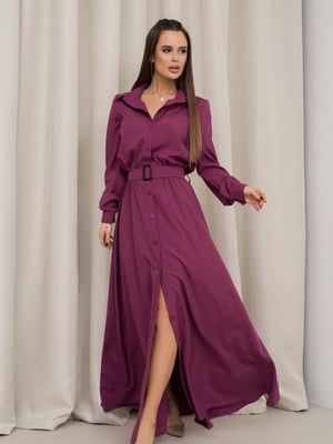 Фіолетова сукня-сорочка з довгими рукавами | 6810774