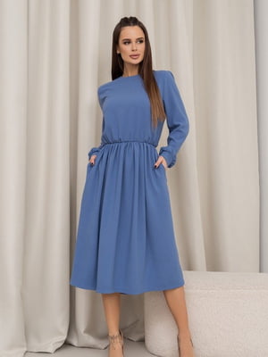 Блакитна класична сукня з довгими рукавами | 6810779