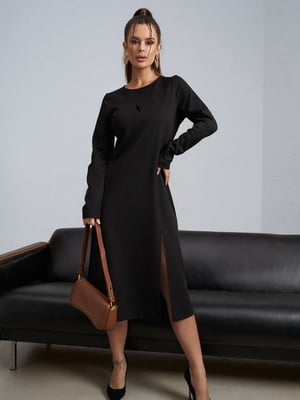 Чорна трикотажна сукня з розрізом | 6810892